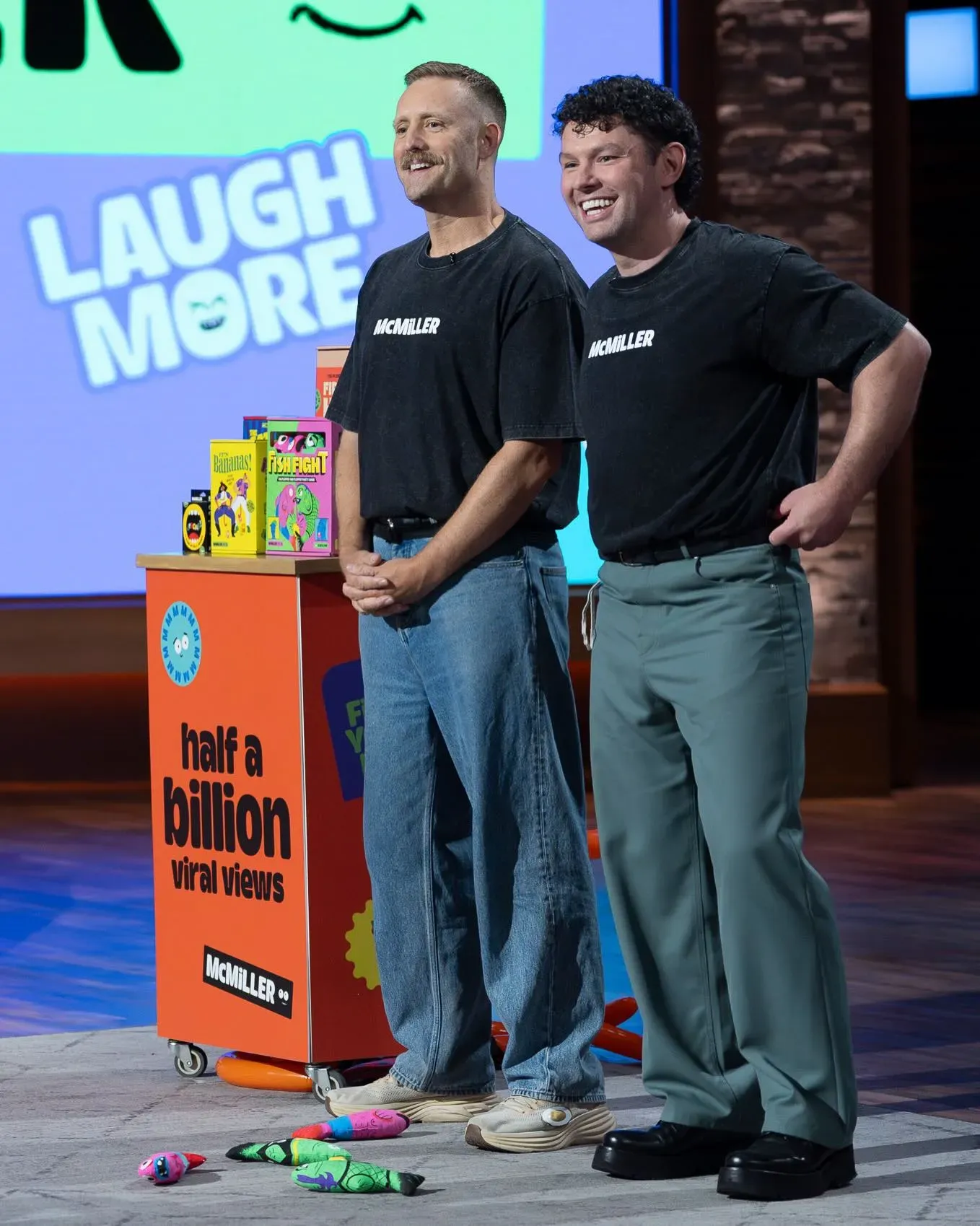 McMiLLER founders David McGranaghan and Julian Miller presenting their party games on Shark Tank