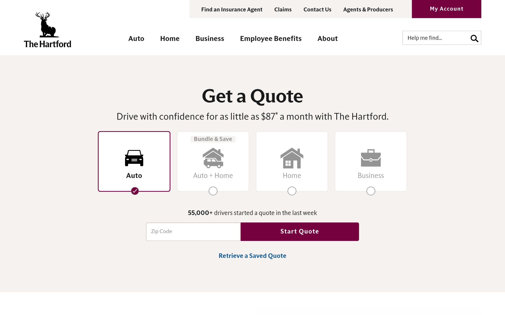 The Hartford website screenshot