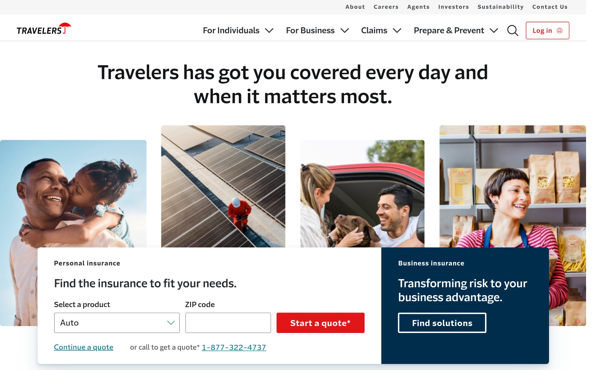 Travelers insurance website screenshot