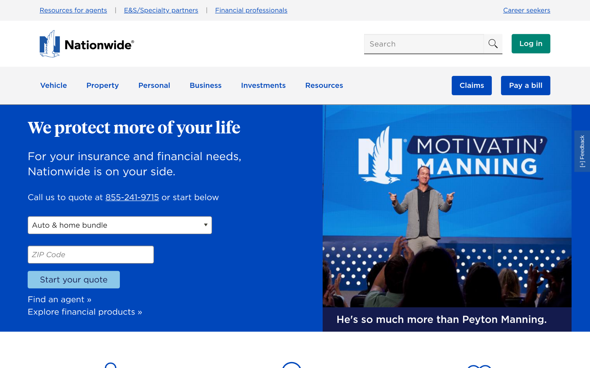 Nationwide insurance website screenshot